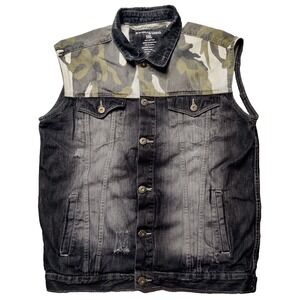 EVOLUTION‎ IN DESIGN Men 3XL (US XL) Black Denim Camo Cotton Trucker Vest